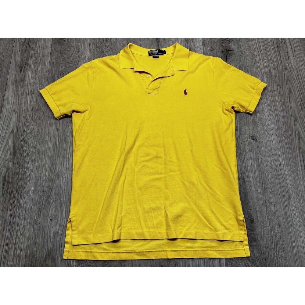 Vintage Ralph Lauren Polo Shirt Preppy Collared Pique‎ Knit Pastel Yellow Size L